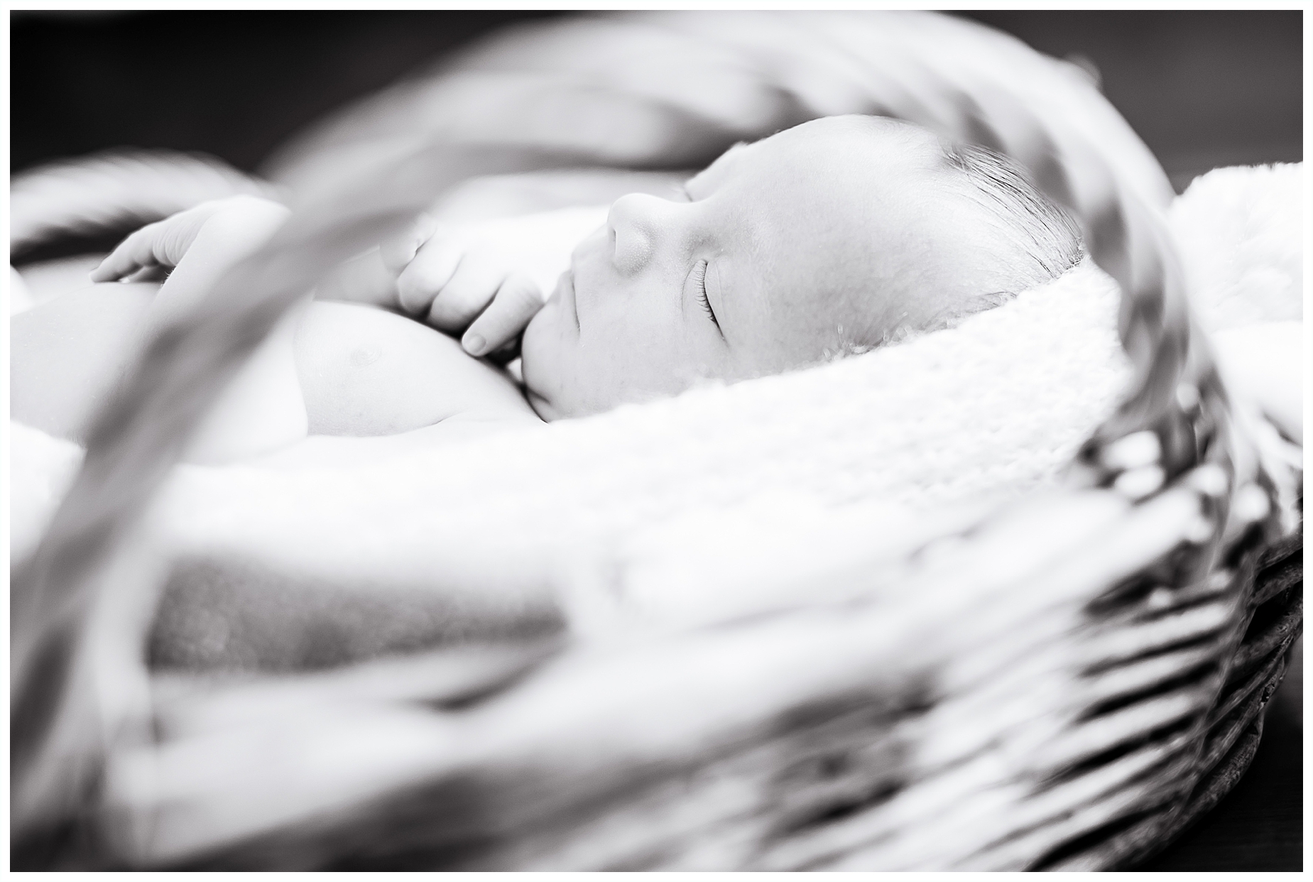 newborn baby black and white foreground detail