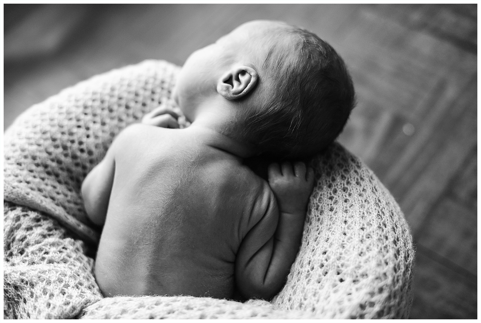 newborn baby black and white back detail