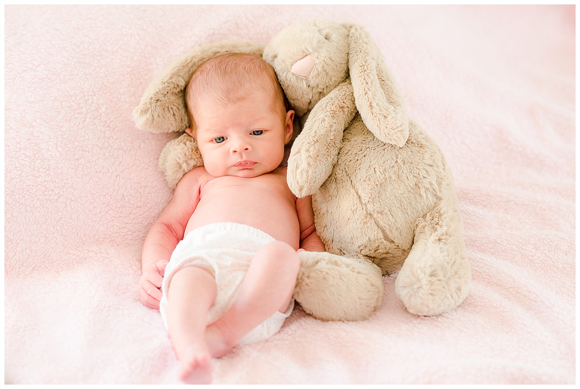 newborn baby girl with bunny