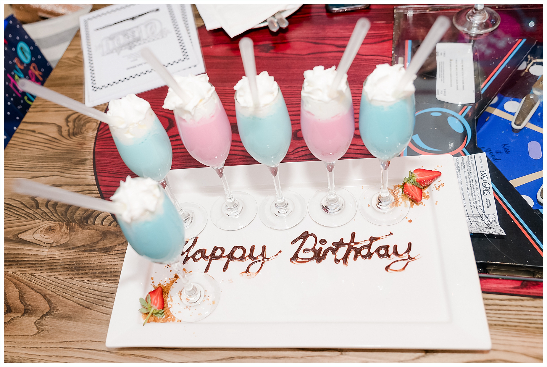 pink and blue milkshakes. diner party detail