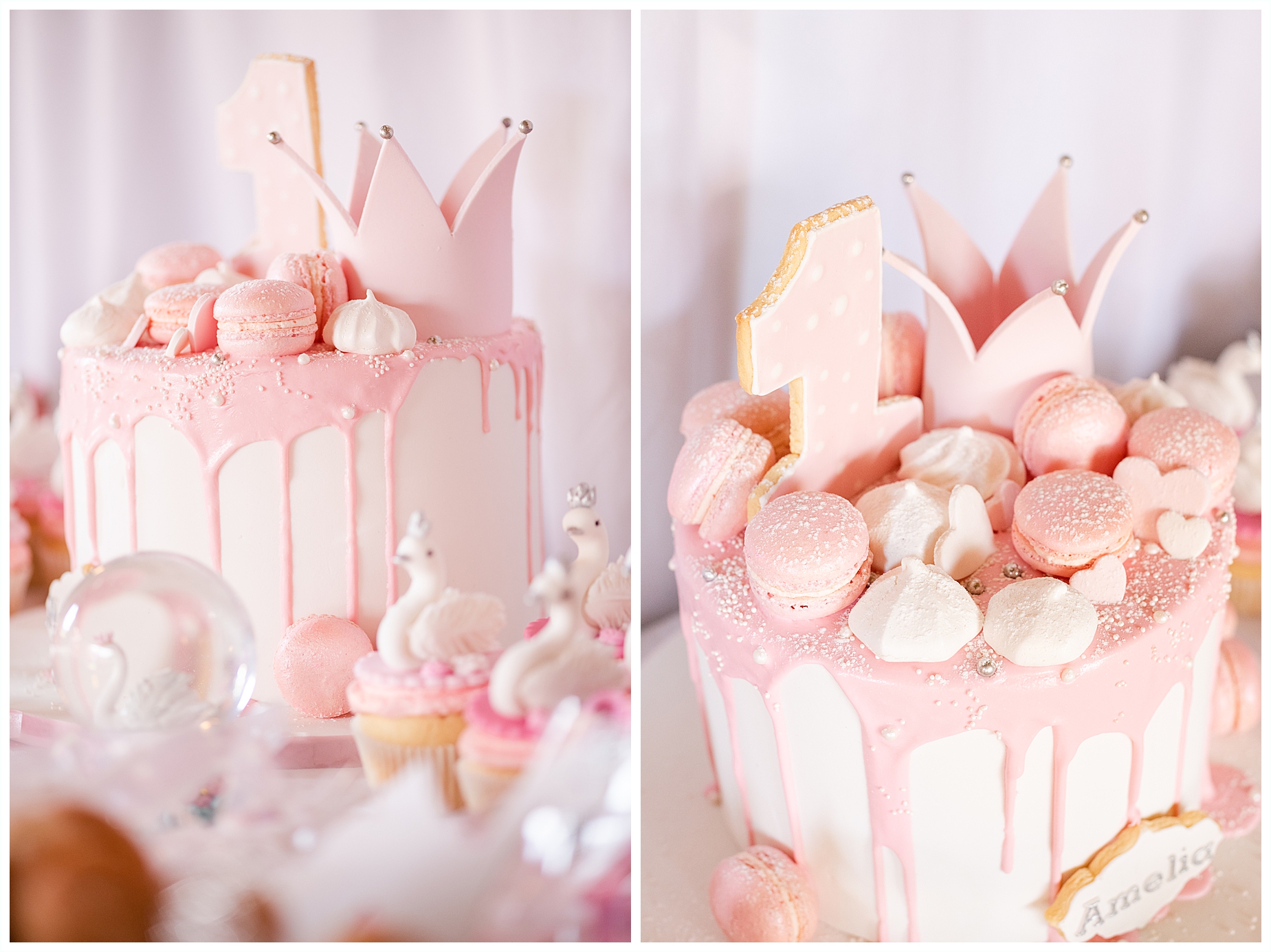 Swan Princess pink and white birthday cake