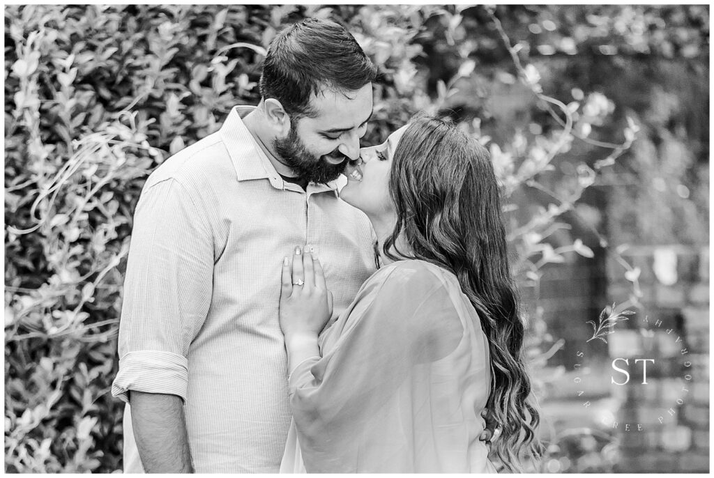 Engagement shoot - Black and white image of engaged couple 

