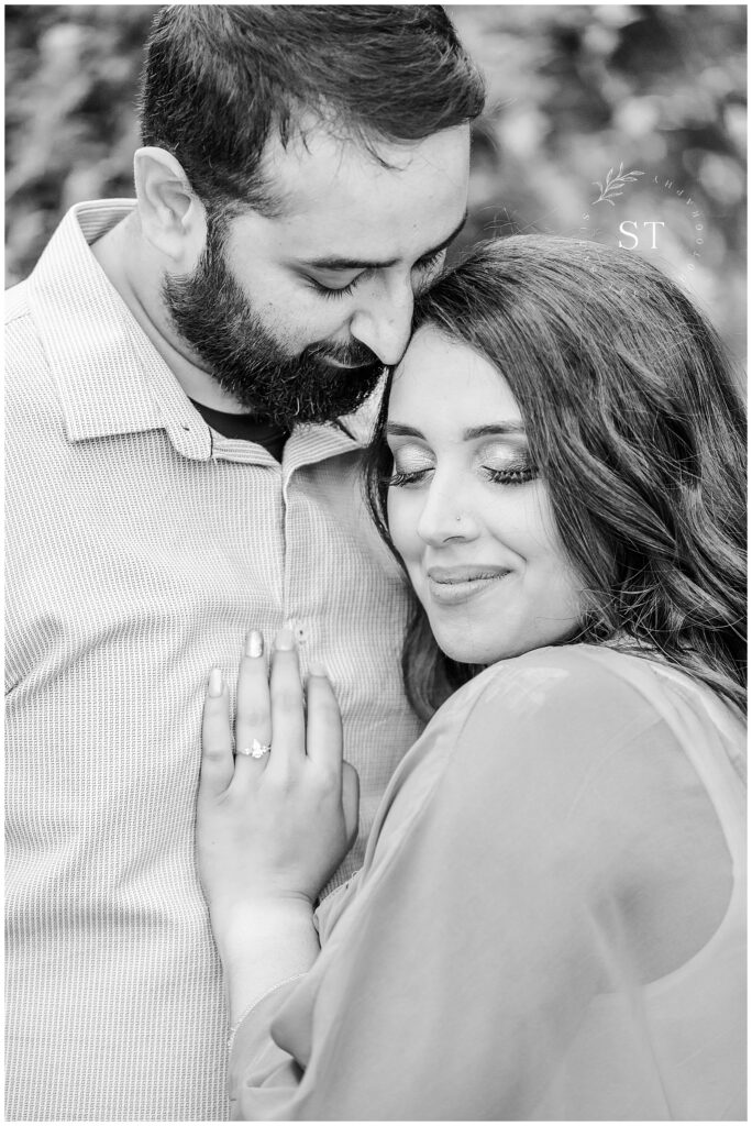 engagement shoot -  black and white close up crop of couple
